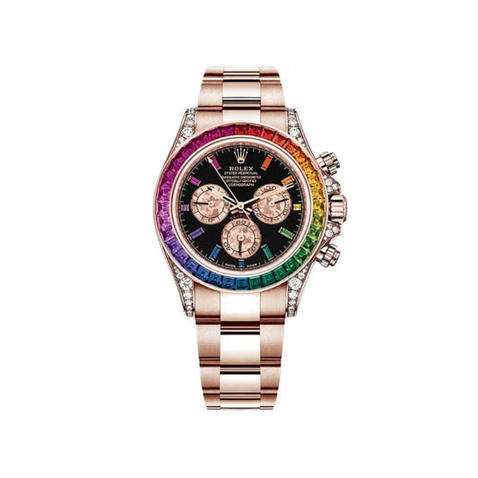 Daytona Rainbow 116595RBOW: Black Dial, Diamond Bezel, Oyster Bracelet, Rose Gold Watch