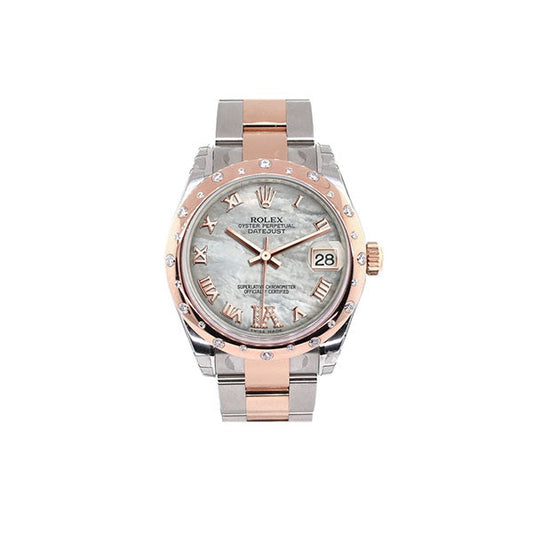 Datejust 31 White Mother of PeaRoman Large VI set with Diamond Dial Diamond Bezel 18K Rose Gold Two Tone Ladies Watch 178341