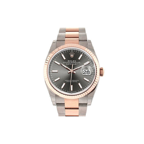 Datejust 36 Dark Rhodium Dial Fluted Rose Gold Two Tone Watch 126231 NP