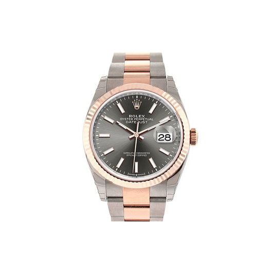 Datejust 36 Dark Rhodium Dial Fluted Rose Gold Two Tone Watch 126231 NP