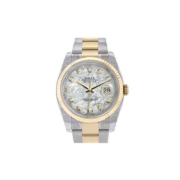 Datejust 36 White mother-of-peaDiamond Dial Fluted 18K Gold Two Tone Oyster Watch 116233