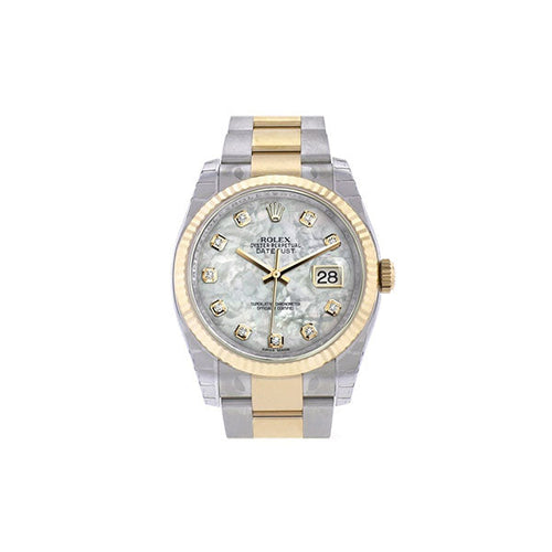 Datejust 36 White mother-of-peaDiamond Dial Fluted 18K Gold Two Tone Oyster Watch 116233