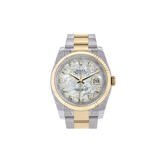 Datejust 36 White mother-of-peaDiamond Dial Fluted 18K Gold Two Tone Oyster Watch 116233
