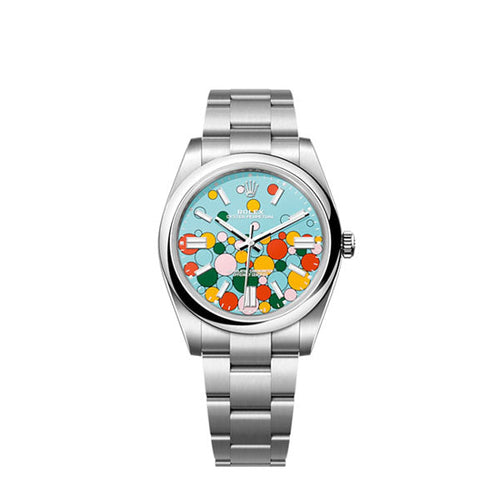 Oyster Perpetual 41, Oystersteel, 41mm, Turquoise Celebration Motif Dial, Ref# 124300-0008