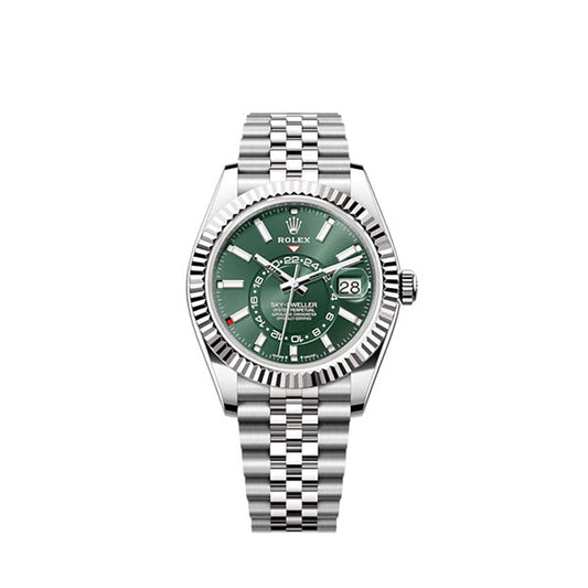 Sky-Dweller, 42mm, Oystersteel and 18k White Gold, Green, Jubilee, Ref# 336934-0002
