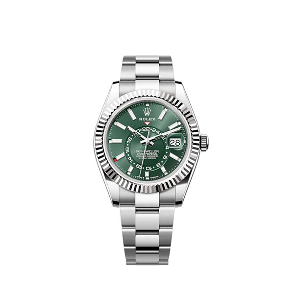 Sky-Dweller, 42mm, Oystersteel and 18k White Gold, Green, Oyster, Ref# 336934-0001