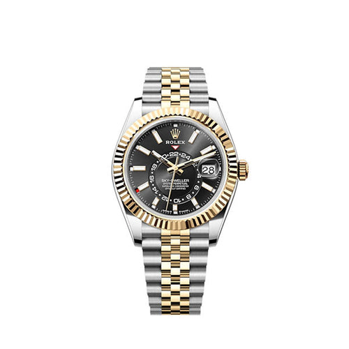 Sky-Dweller, 42mm, Oystersteel and 18k Yellow Gold, Black, Jubilee, Ref# 336933-0004