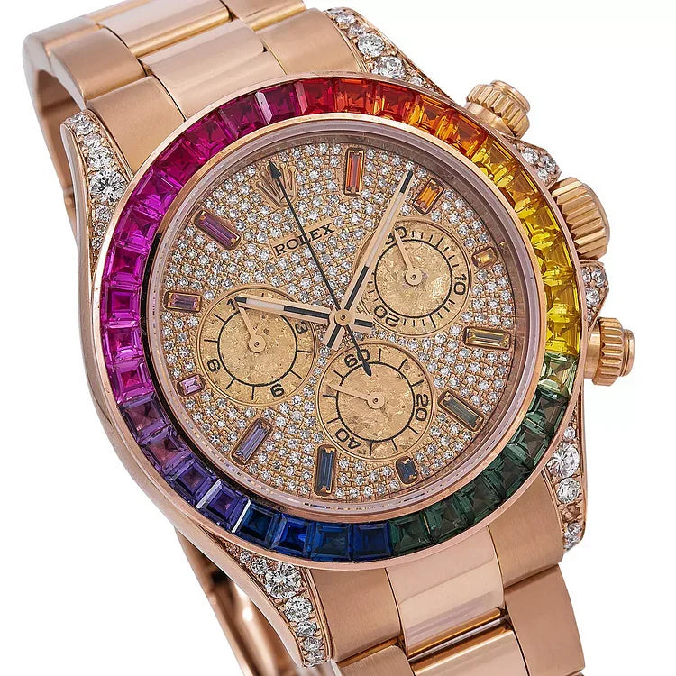 Men’s Diamond Watch Day-Date Gold 40 mm Rose Gold Tone Dial