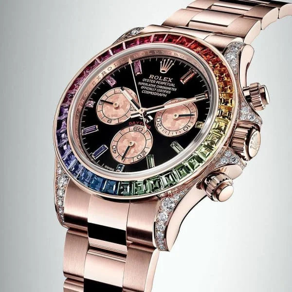 Daytona Rainbow 116595RBOW: Black Dial, Diamond Bezel, Oyster Bracelet, Rose Gold Watch