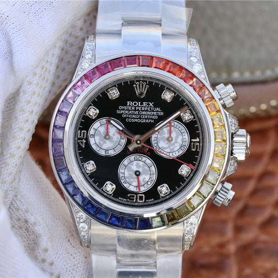 Daytona Rainbow Diamond Silver Stainless Steel 40 mm, diamond