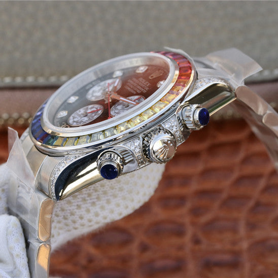 Daytona Rainbow Diamond Silver Stainless Steel 40 mm, diamond