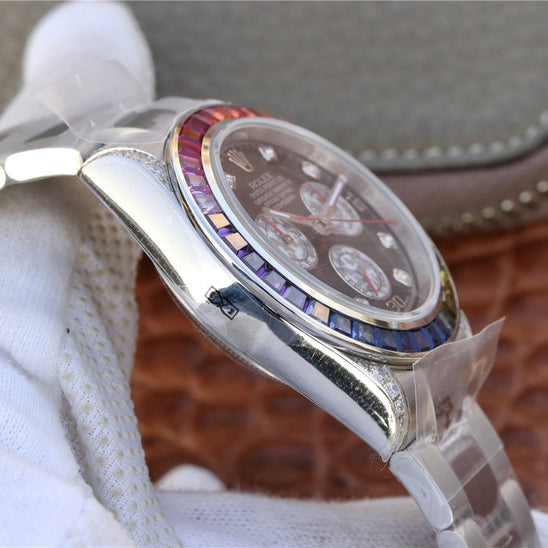 Daytona Rainbow Diamond Silver Stainless Steel 40 mm, diamond