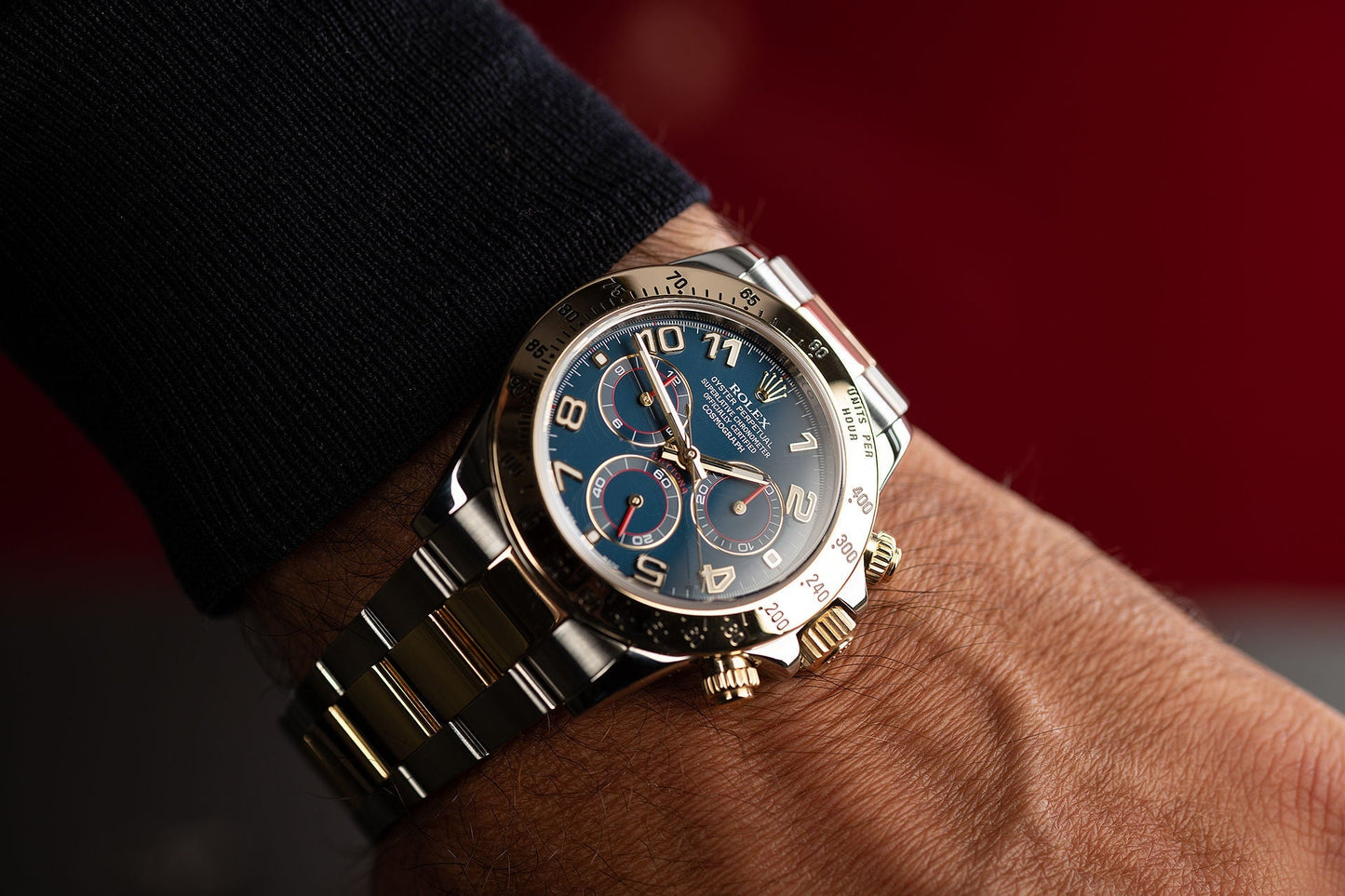 Daytona Steel Yellow Gold Blue Racing Dial Mens Watch 116523