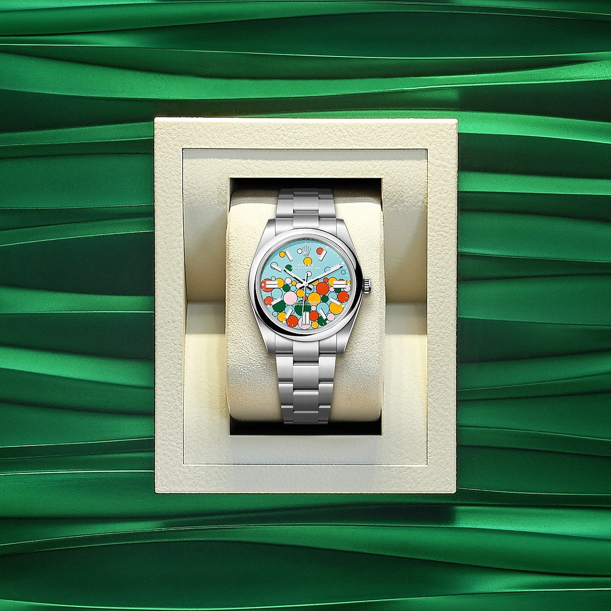 Oyster Perpetual 36, Oystersteel, 36mm, Turquoise Celebration Motif Dial, Ref# 126000-0009